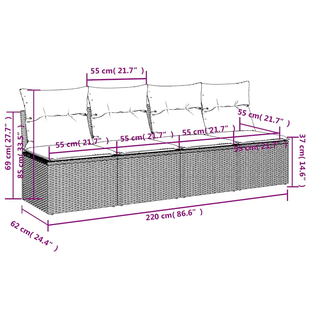 Garden Sofa with Cushions 4-Seater Beige Poly Rattan