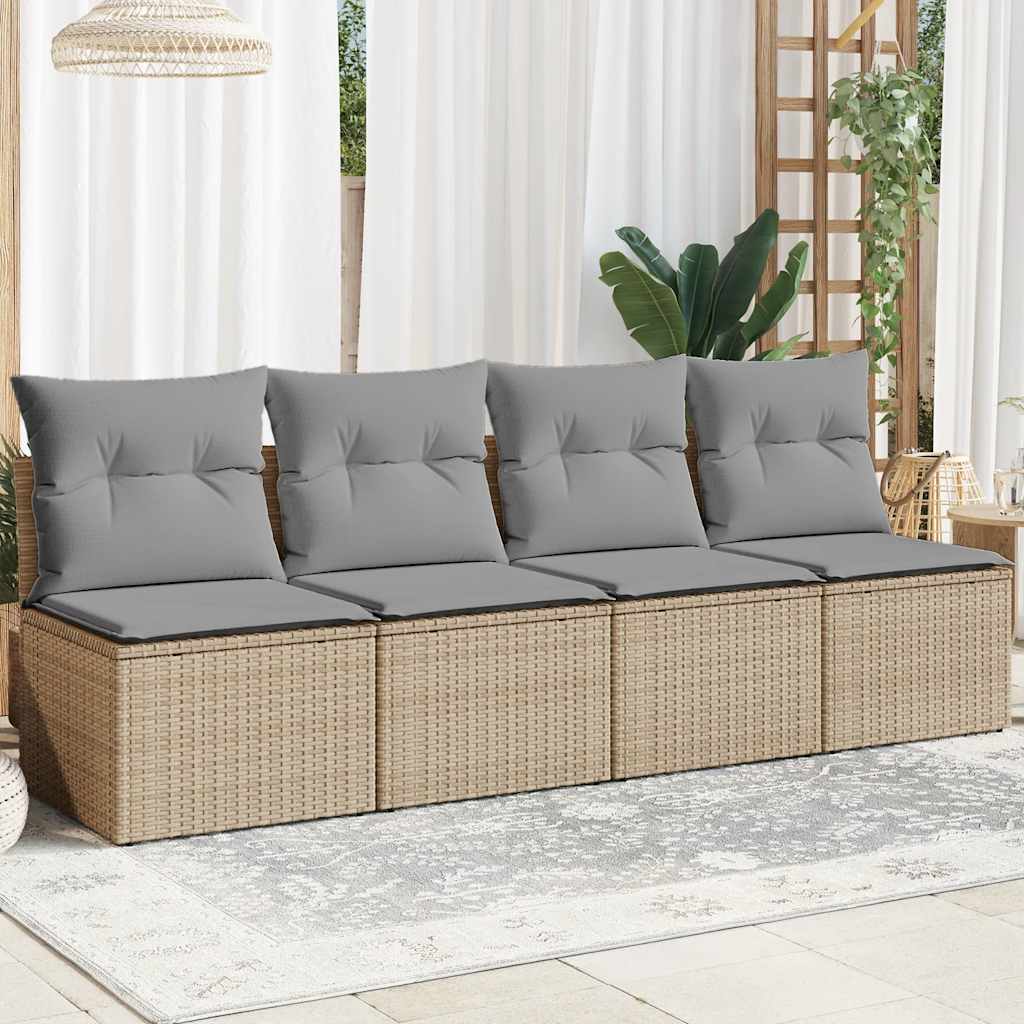 Garden Sofa with Cushions 4-Seater Beige Poly Rattan