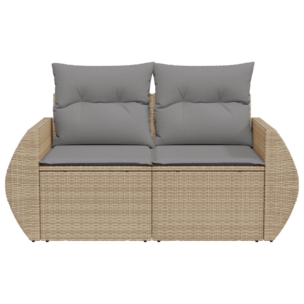 Garden Sofa with Cushions 2-Seater Beige Poly Rattan