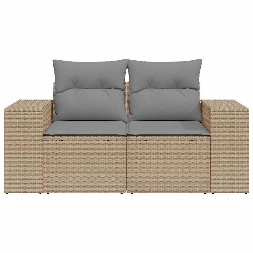 Garden Sofa with Cushions 2-Seater Beige Poly Rattan
