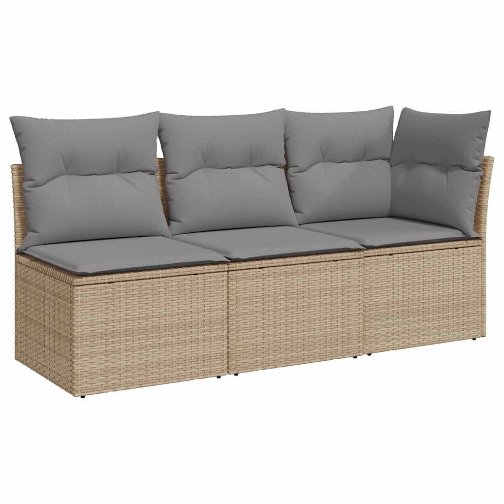 Garden Sofa with Cushions 3-Seater Beige Poly Rattan