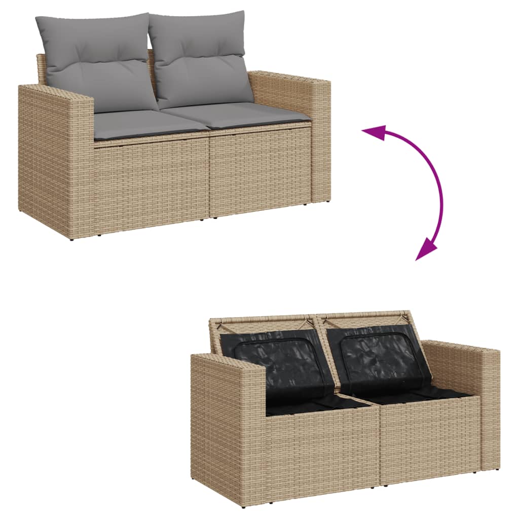 Garden Sofa with Cushions 2-Seater Beige Poly Rattan