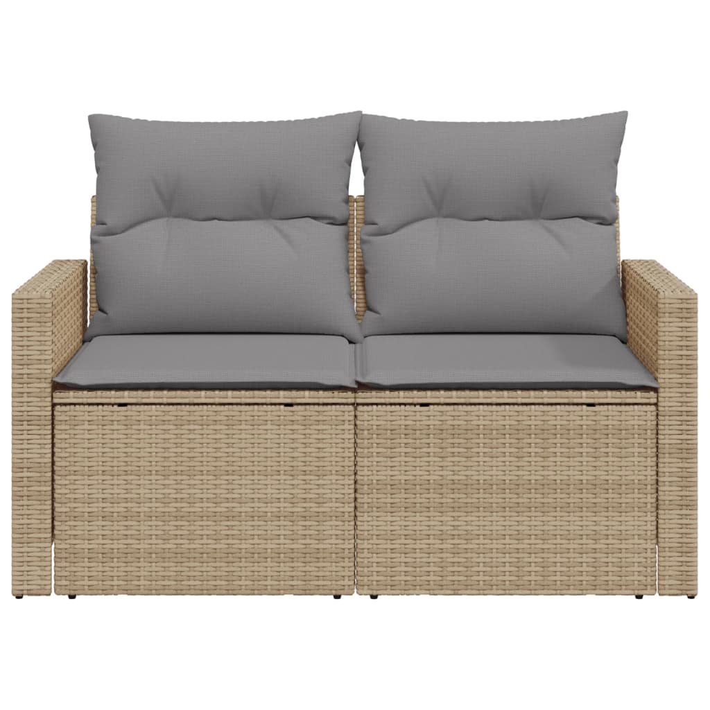 Garden Sofa with Cushions 2-Seater Beige Poly Rattan