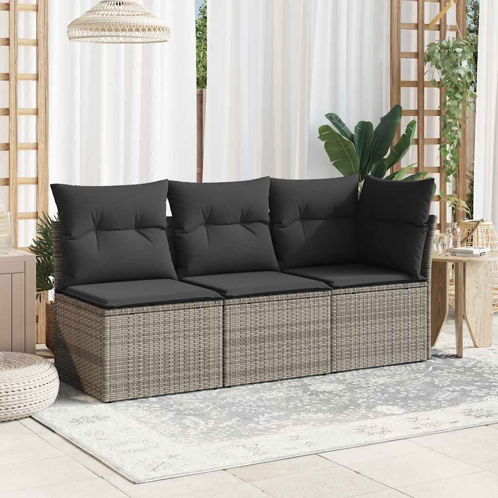 Garden Sofa Corner with Cushions Grey Poly Rattan