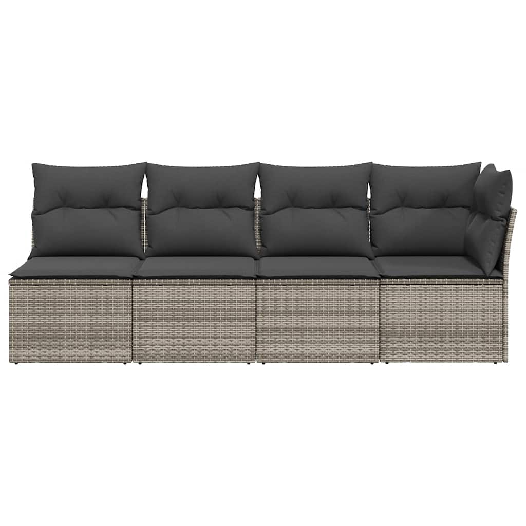 Garden Sofa with Cushions 4-Seater Grey Poly Rattan