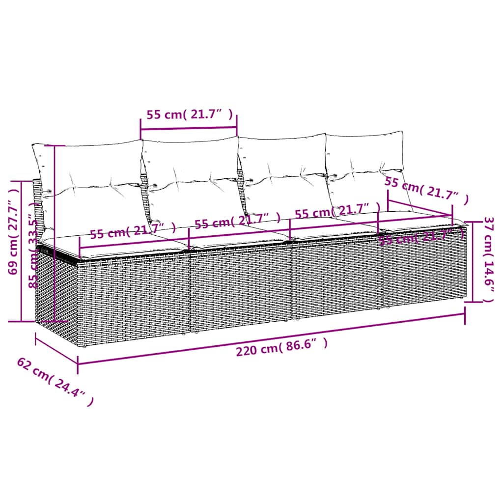 Garden Sofa with Cushions 4-Seater Grey Poly Rattan