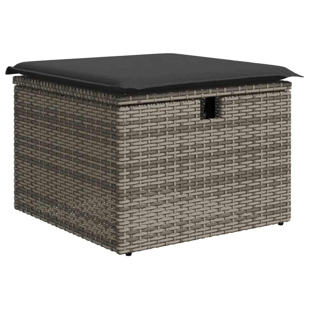 Garden Stool with Cushion Grey 55x55x37 cm Poly Rattan
