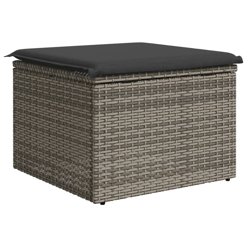 Garden Stool with Cushion Grey 55x55x37 cm Poly Rattan