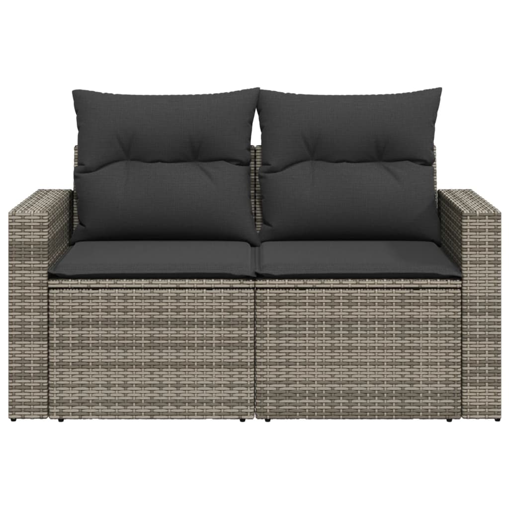 Garden Sofa with Cushions 2-Seater Grey Poly Rattan