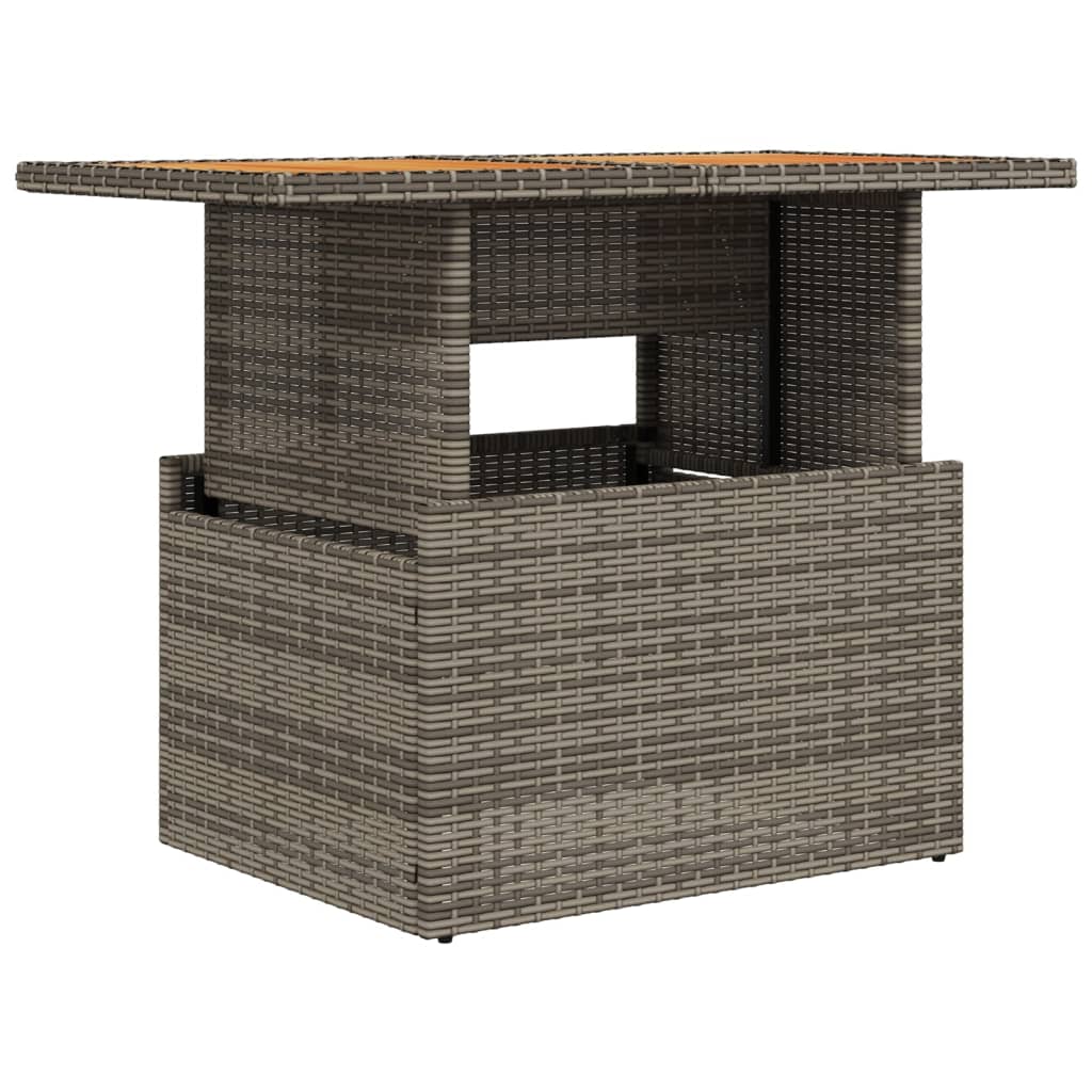 Garden Table Grey 100x55x73 cm Poly Rattan and Acacia Wood