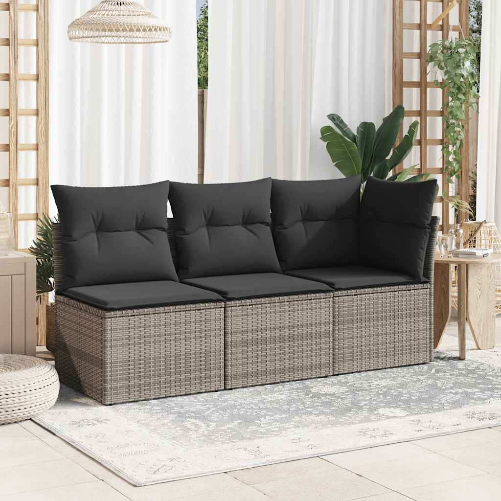 Garden Sofa Corner with Cushions Grey Poly Rattan