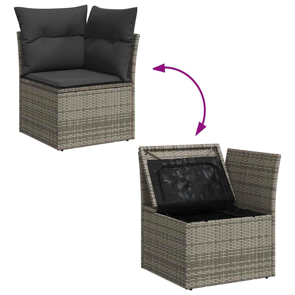 Garden Sofa Corner with Cushions Grey Poly Rattan