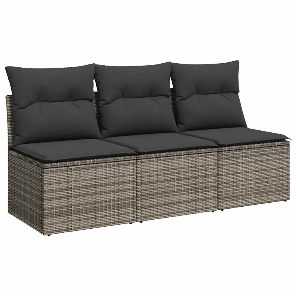 Garden Sofa with Cushions 3-Seater Grey Poly Rattan