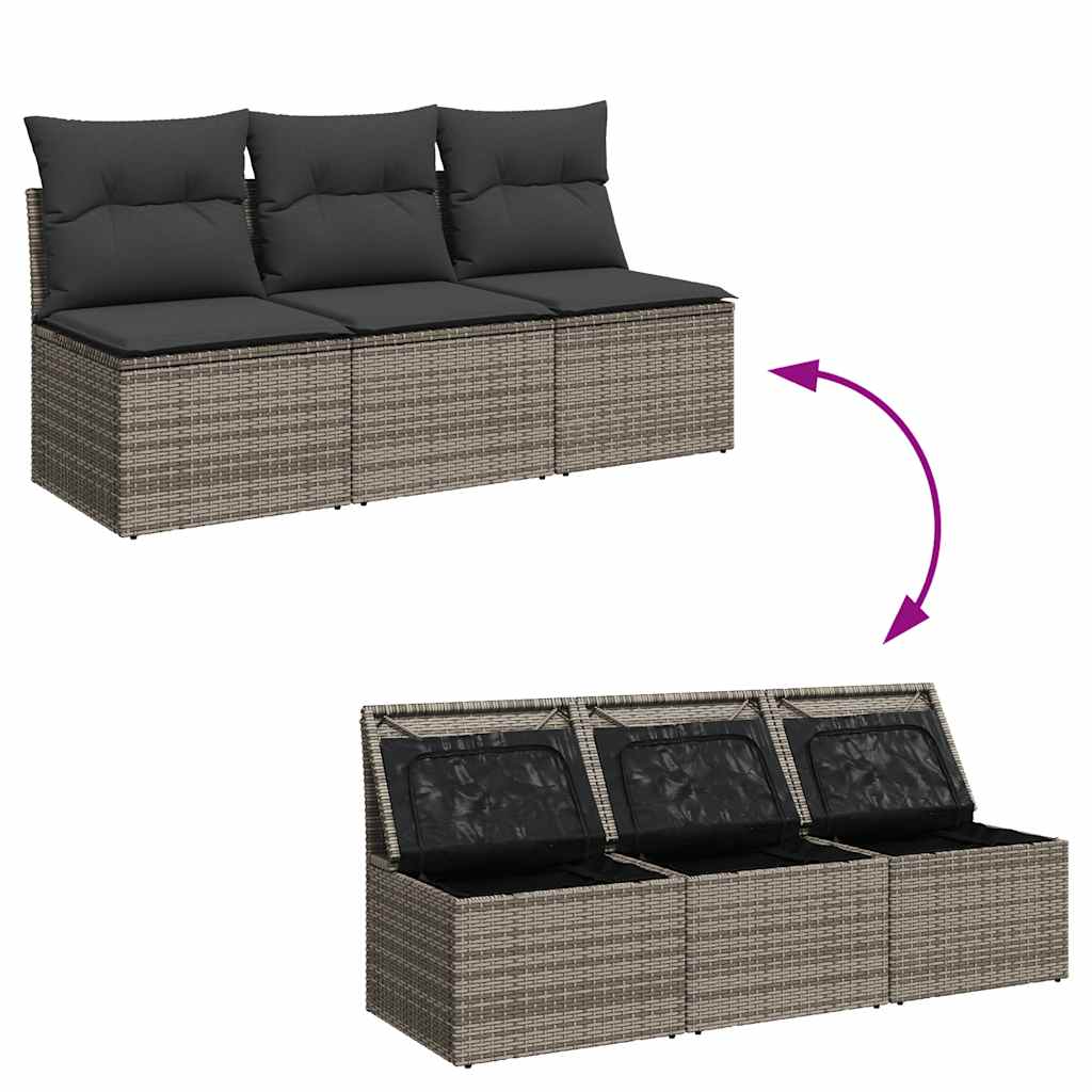 Garden Sofa with Cushions 3-Seater Grey Poly Rattan