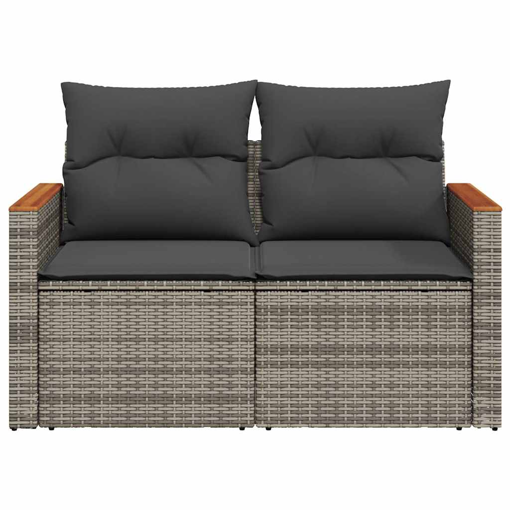 Garden Sofa with Cushions 2-Seater Grey Poly Rattan