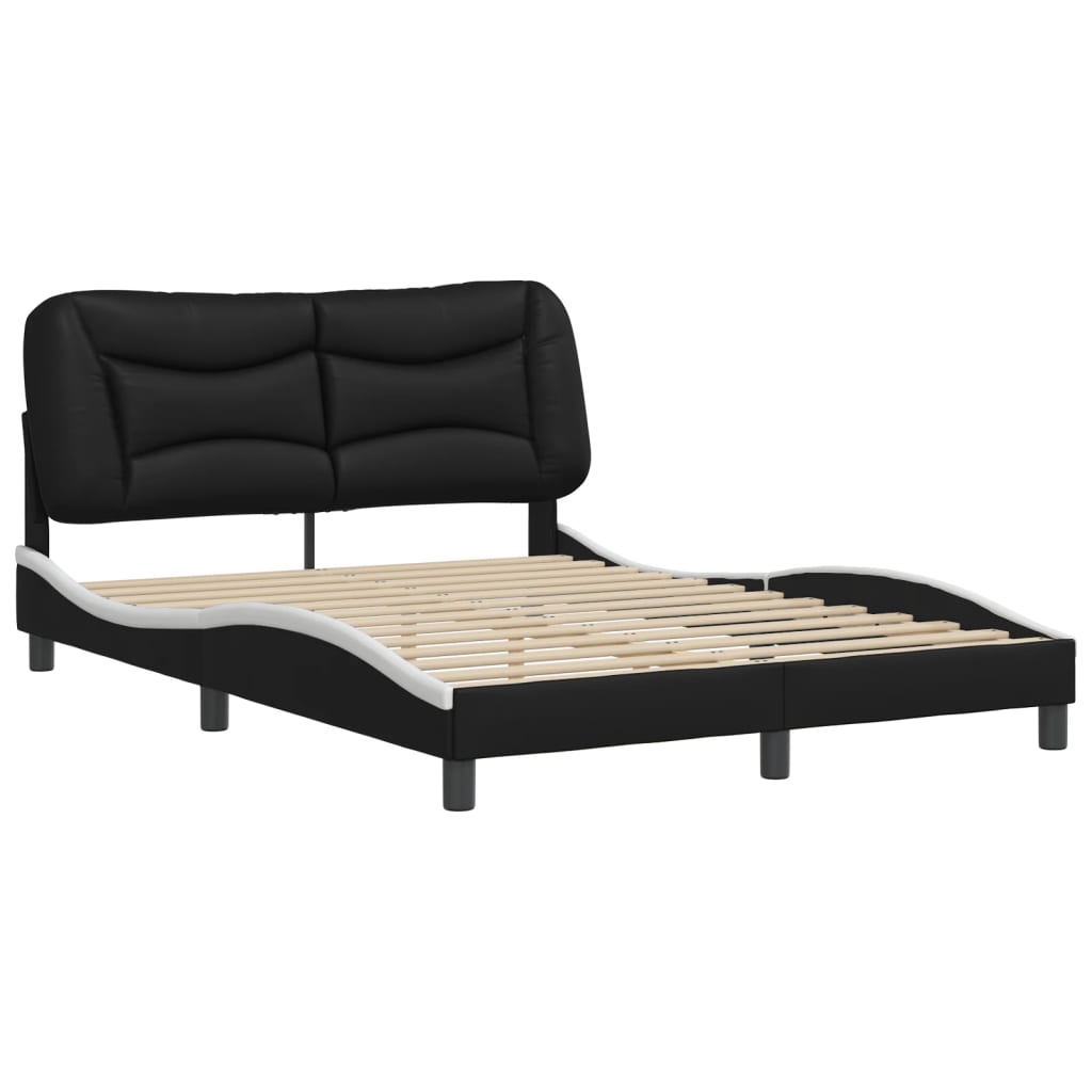 Bed Frame without Mattress "Hvar" Black and White 137x190 cm Double Faux Leather