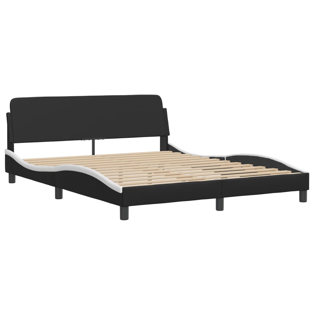 Bed Frame without Mattress "Hvar" Black and White 152x203 cm Queen Faux Leather