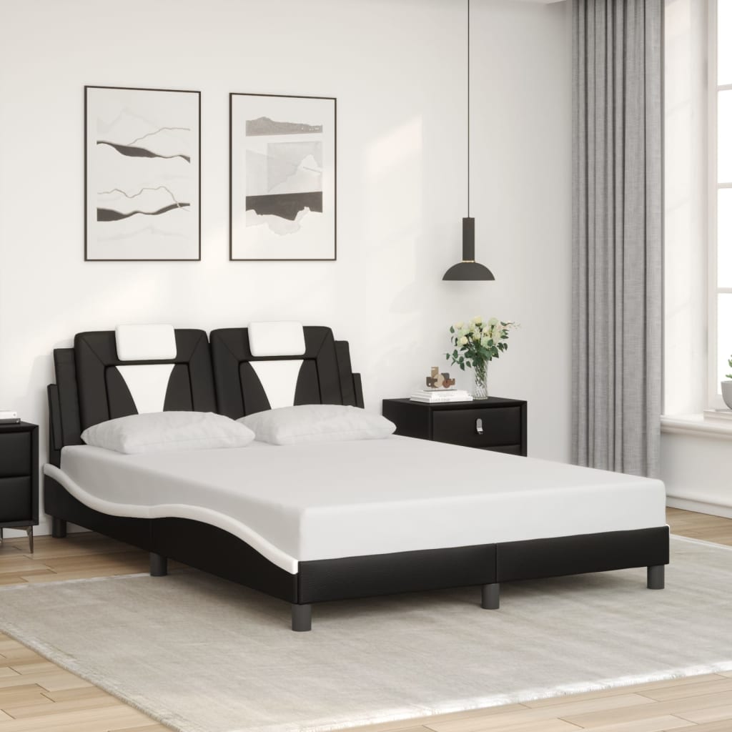 Bed Frame "Viana" without Mattress Black and White 137x190 cm Double Faux Leather