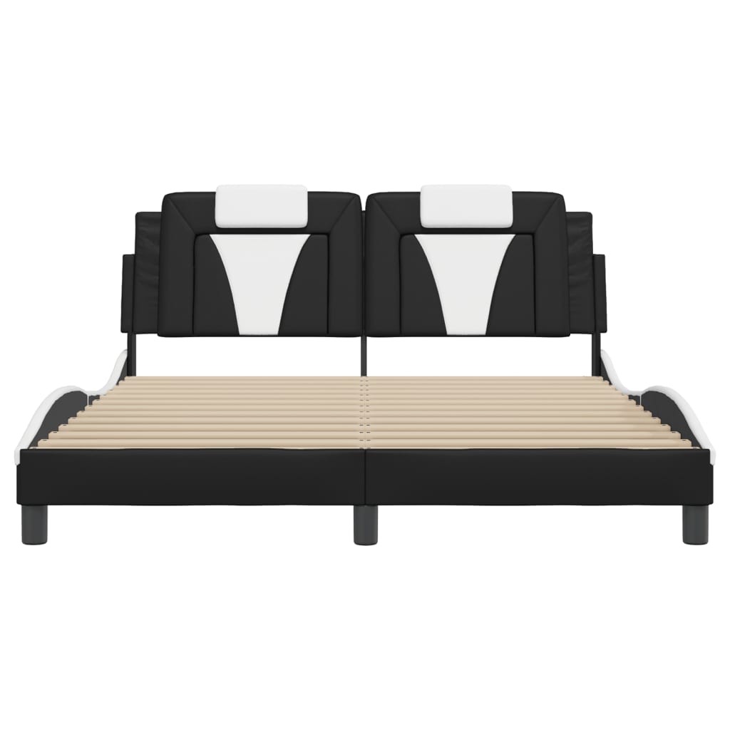 Bed Frame "Viana" without Mattress Black and White 152x203 cm Queen Faux Leather