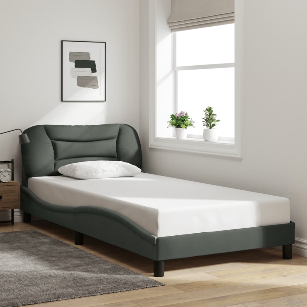 Bed Frame without Mattress "Hvar" Dark Grey 107x203 cm King Single Fabric