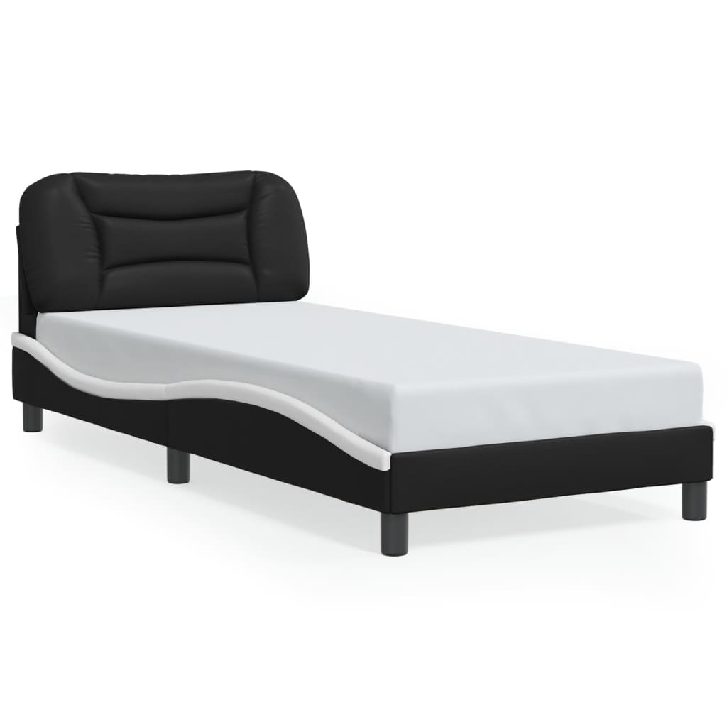 Bed Frame without Mattress "Hvar" Black and White 90x190 cm Faux Leather