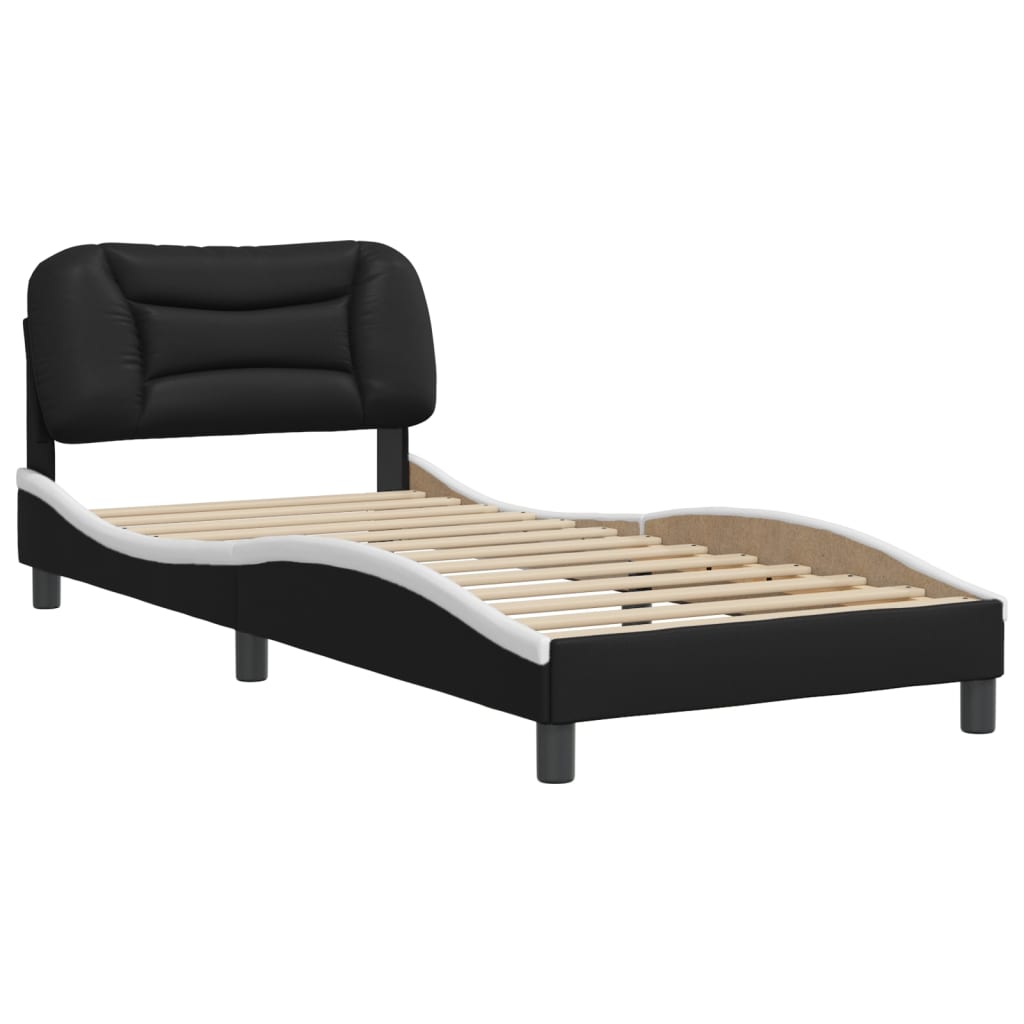 Bed Frame without Mattress "Hvar" Black and White 90x190 cm Faux Leather