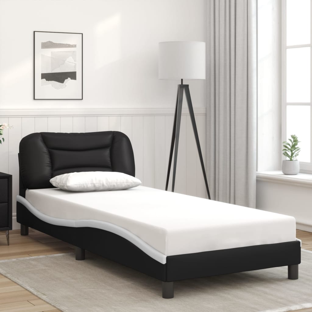 Bed Frame without Mattress "Hvar" Black and White 90x190 cm Faux Leather