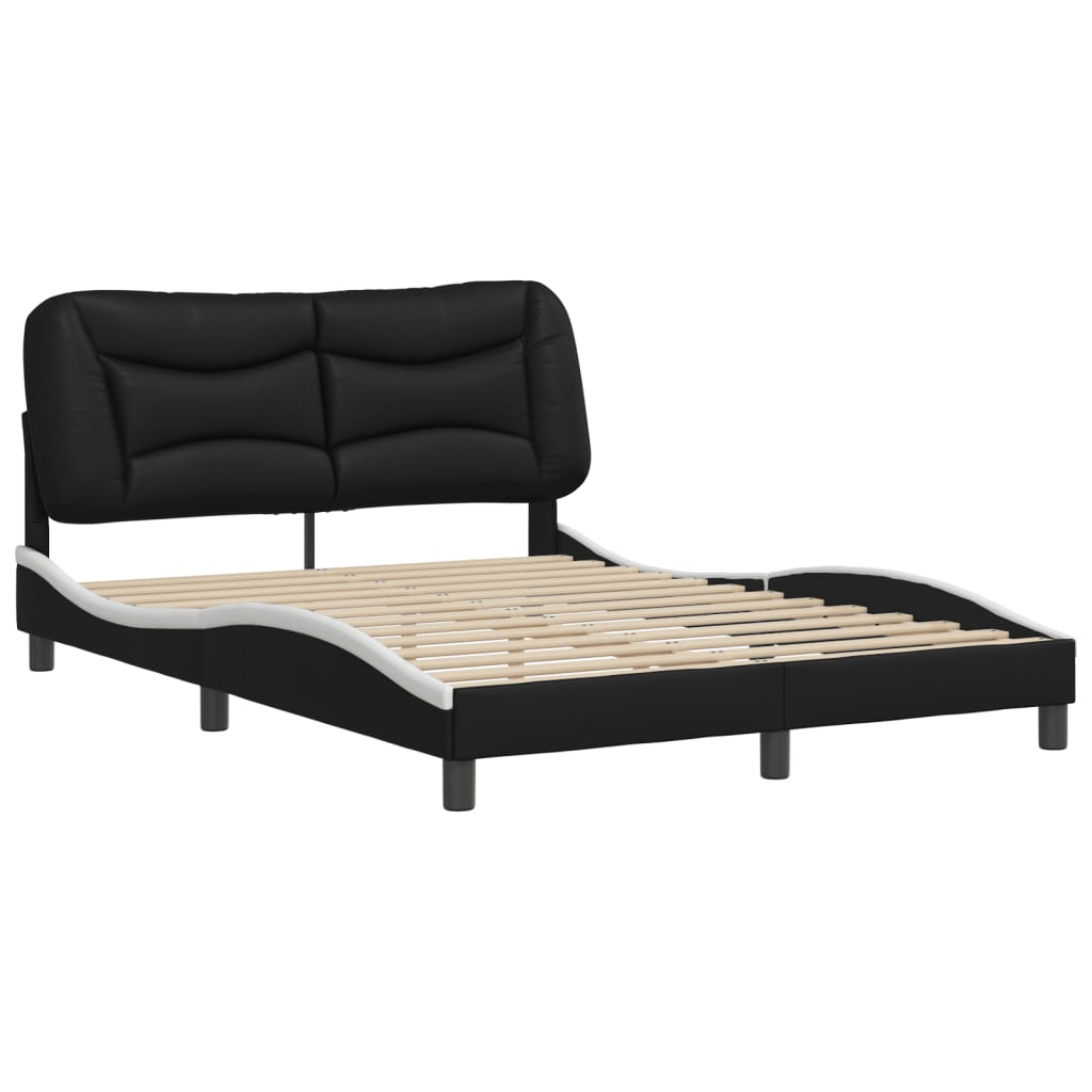Bed Frame without Mattress "Hvar" Black and White 137x190 cm Double Faux Leather