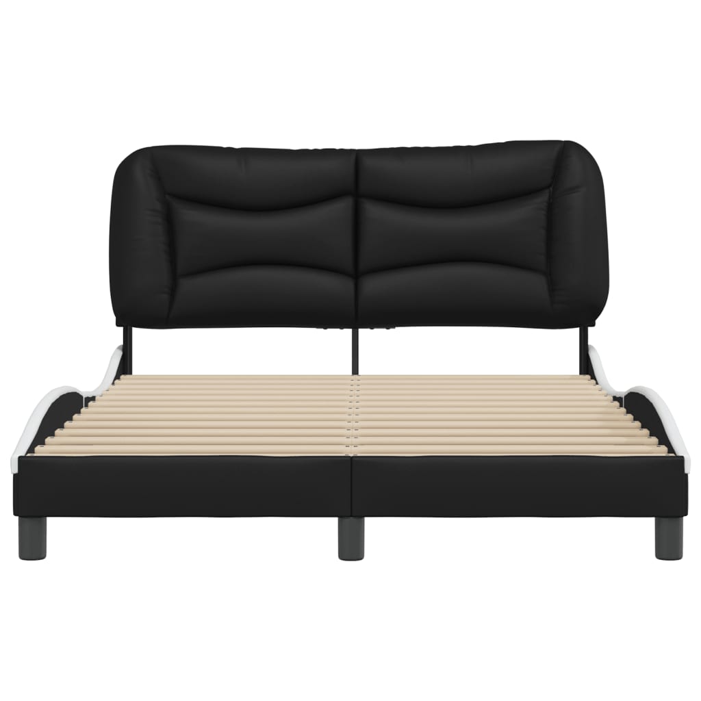 Bed Frame without Mattress "Hvar" Black and White 137x190 cm Double Faux Leather
