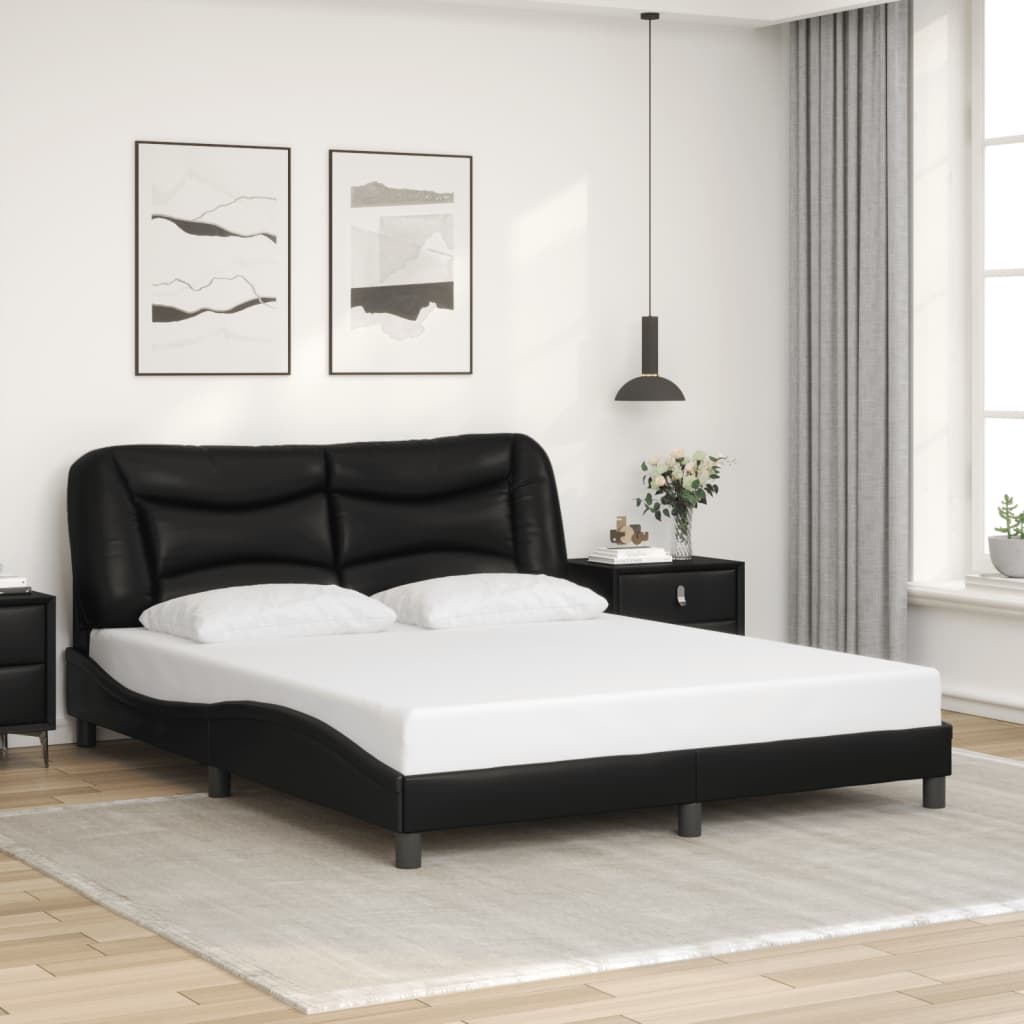 Bed Frame without Mattress "Hvar" Black 152x203 cm Queen Faux Leather