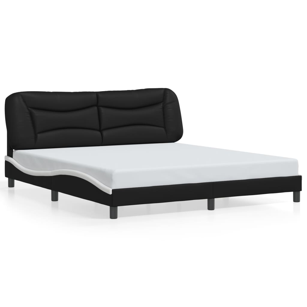 Bed Frame without Mattress "Hvar" Black and White 180x200 cm King Faux Leather