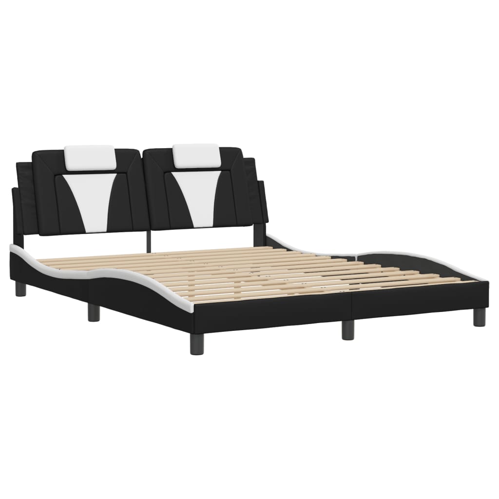Bed Frame "Viana" without Mattress Black and White 152x203 cm Queen Faux Leather