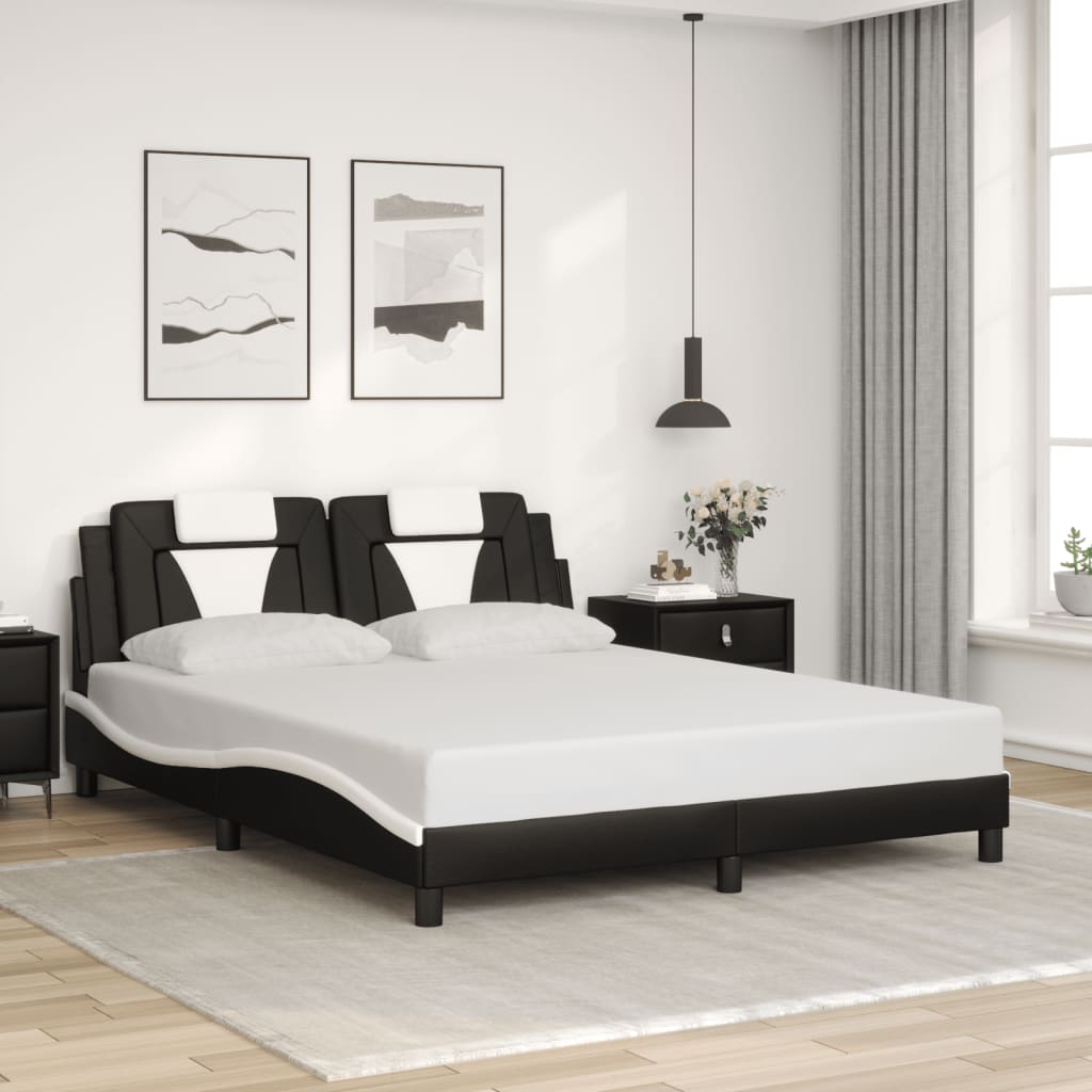 Bed Frame "Viana" without Mattress Black and White 152x203 cm Queen Faux Leather