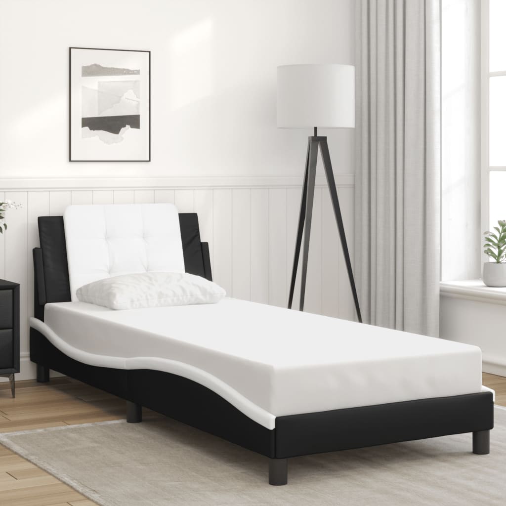 Bed Frame without Mattress "Zadar" Black and White 90x190 cm Fabric