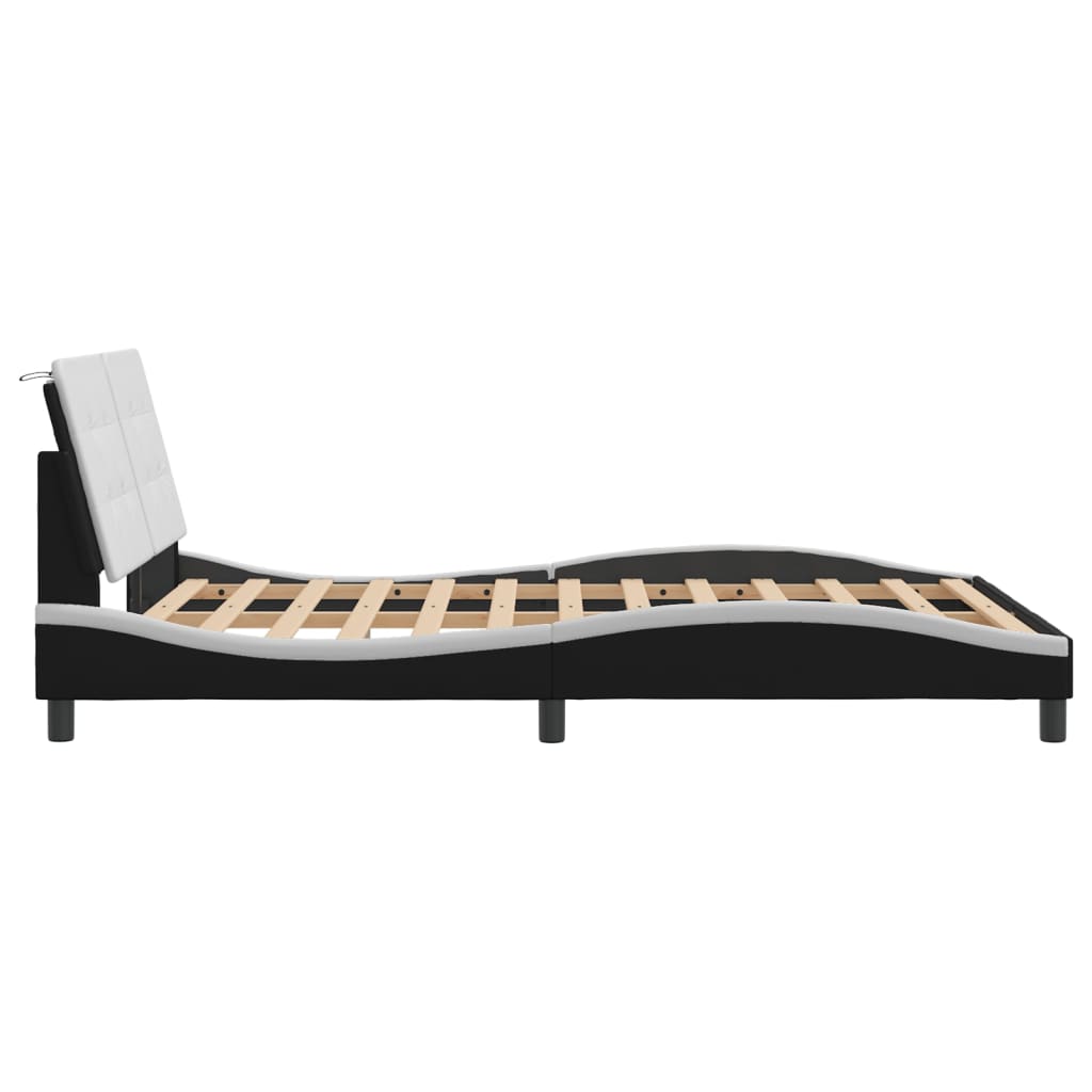 Bed Frame without Mattress "Zadar" Black and White 137x190 cm Fabric