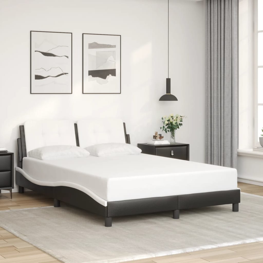 Bed Frame without Mattress "Zadar" Black and White 137x190 cm Fabric