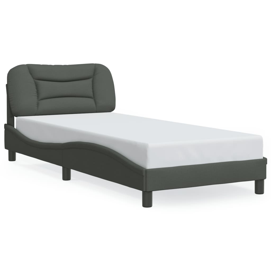 Bed Frame with LED without Mattress "Hvar" Dark Grey 90x190 cm Fabric