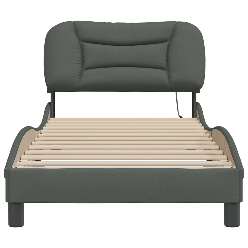 Bed Frame with LED without Mattress "Hvar" Dark Grey 90x190 cm Fabric