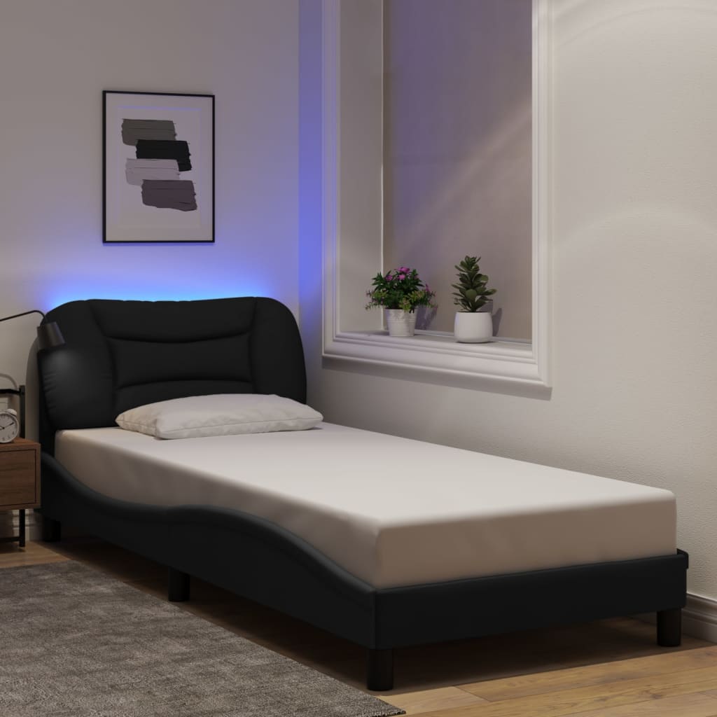 Bed Frame with LED without Mattress "Hvar" Black 90x190 cm Fabric