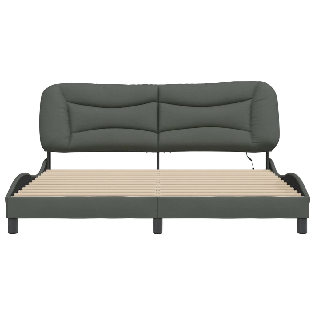 Bed Frame with LED without Mattress "Hvar" Dark Grey 180x200 cm King Fabric