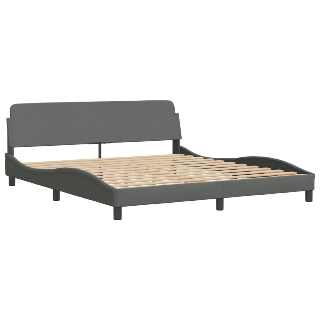 Bed Frame with LED without Mattress "Hvar" Dark Grey 180x200 cm King Fabric
