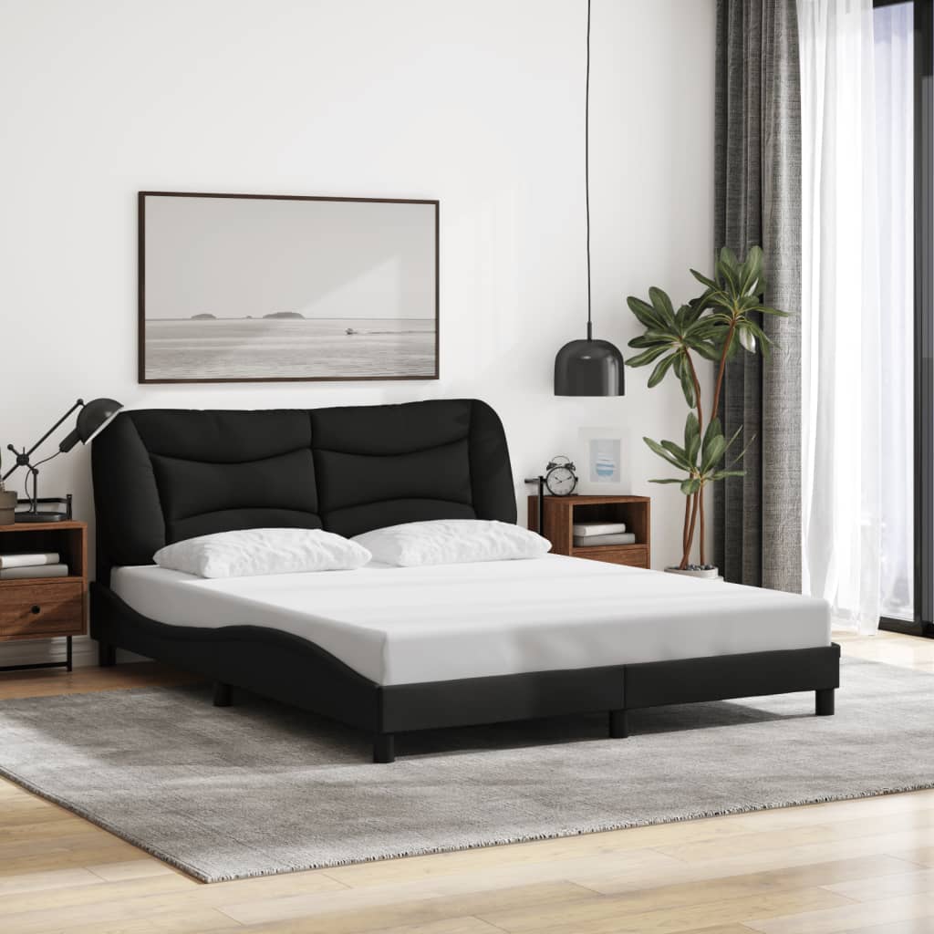 Bed Frame with LED without Mattress "Hvar" Black 152x203 cm Queen Fabric