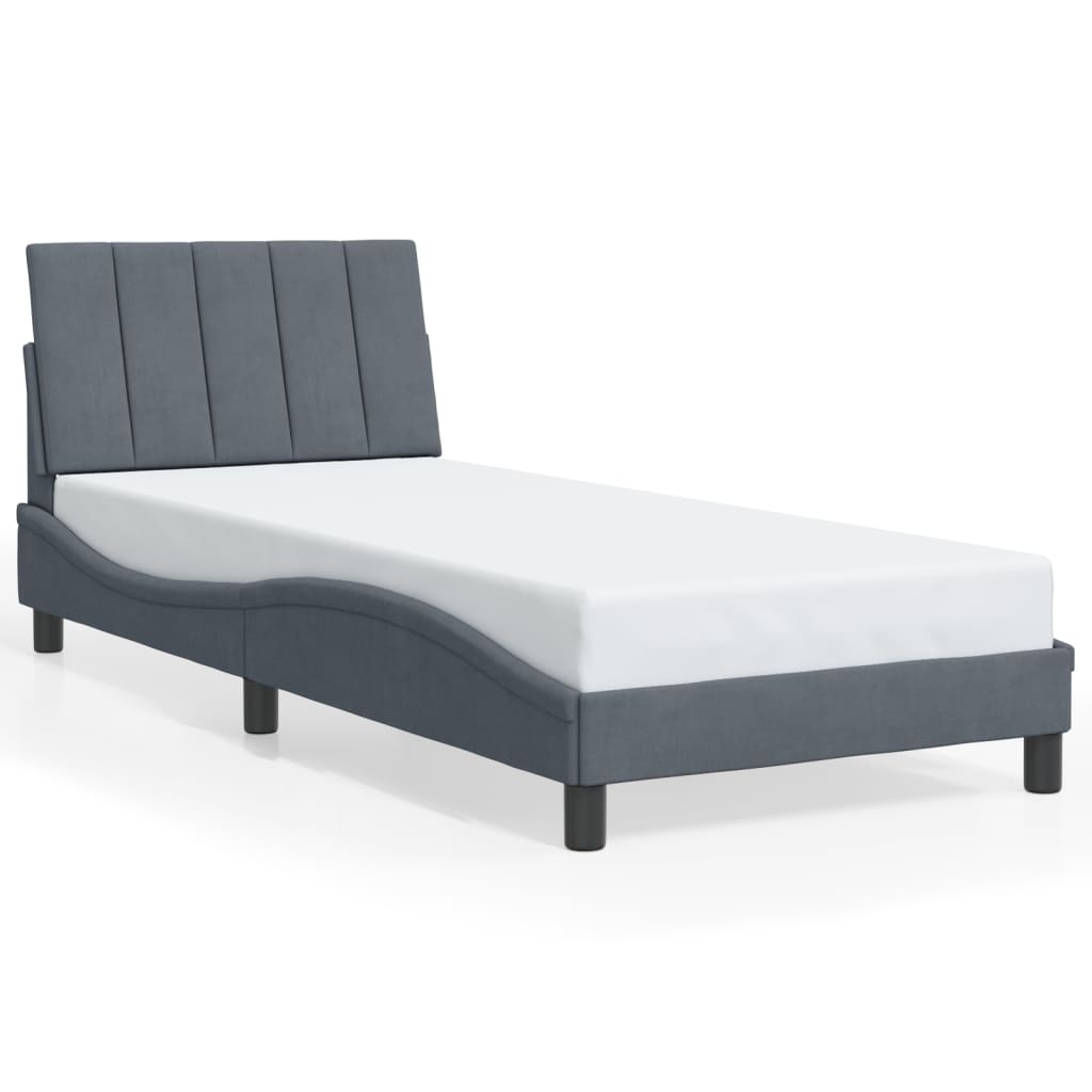 Bed Frame with LED without Mattress "Hanko" Dark Grey 90x190 cm Velvet