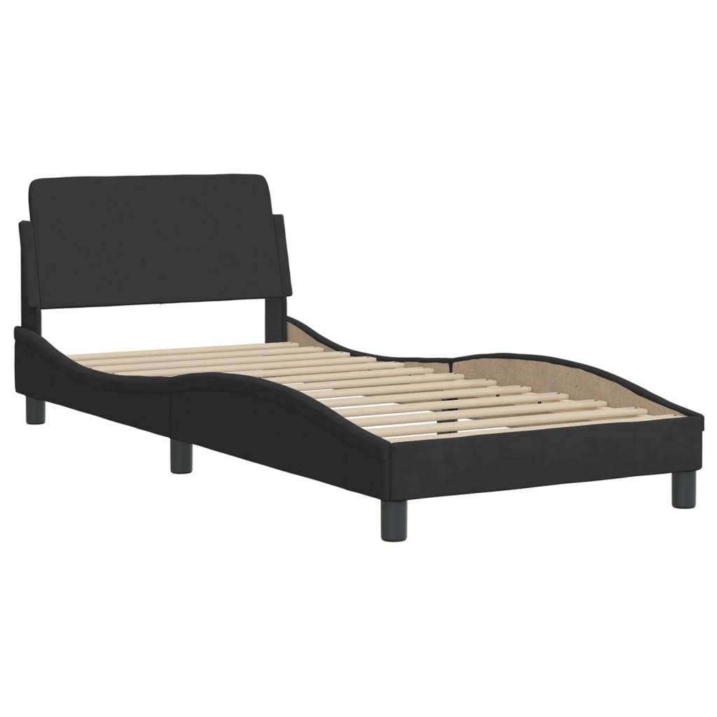 Bed Frame with LED without Mattress "Hanko" Black 90x190 cm Velvet