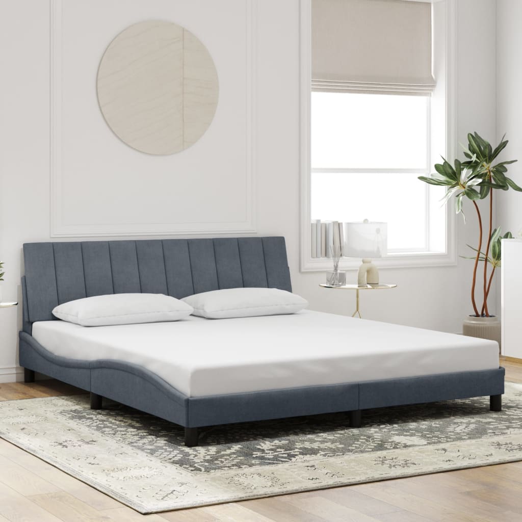 Bed Frame with LED without Mattress "Hanko" Dark Grey 180x200 cm King Velvet