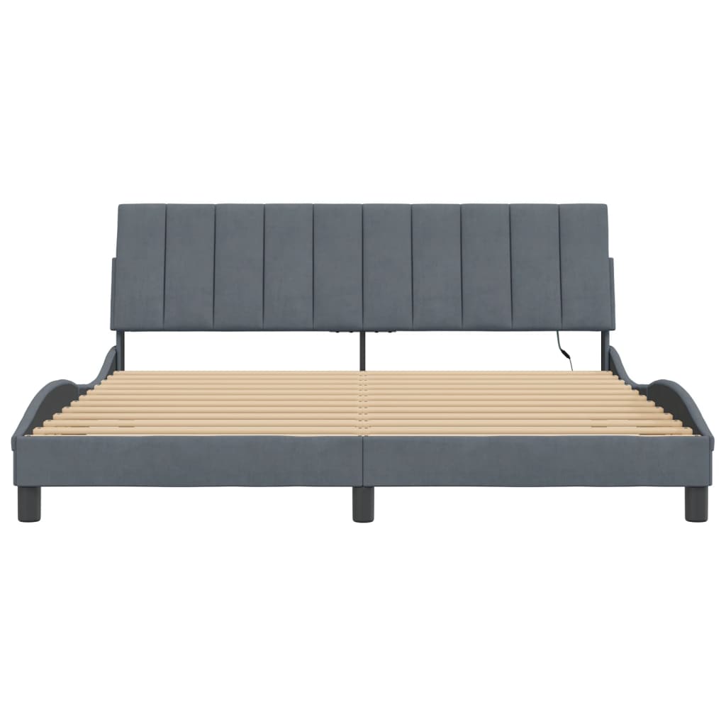 Bed Frame with LED without Mattress "Hanko" Dark Grey 180x200 cm King Velvet