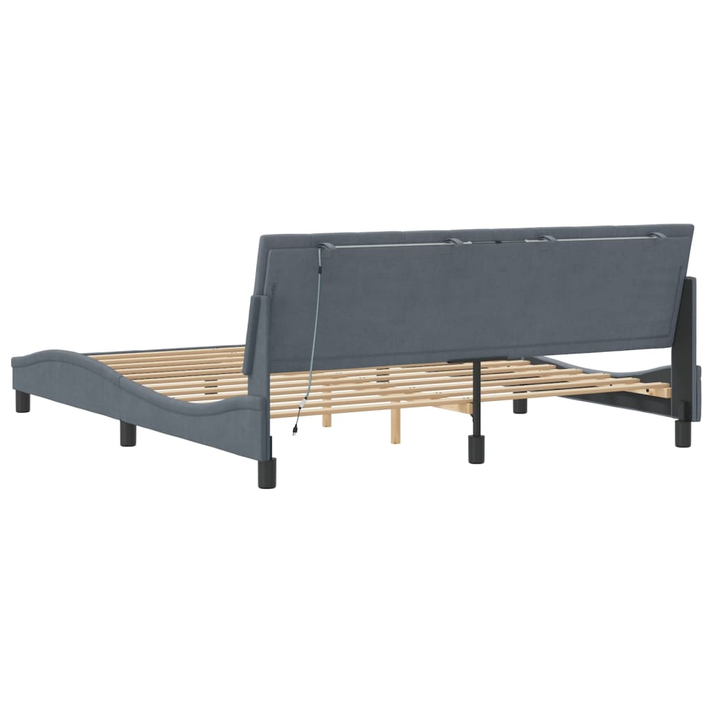 Bed Frame with LED without Mattress "Hanko" Dark Grey 180x200 cm King Velvet