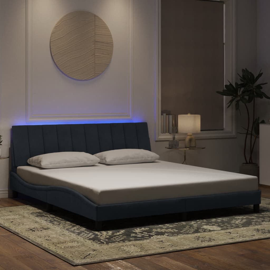 Bed Frame with LED without Mattress "Hanko" Dark Grey 180x200 cm King Velvet
