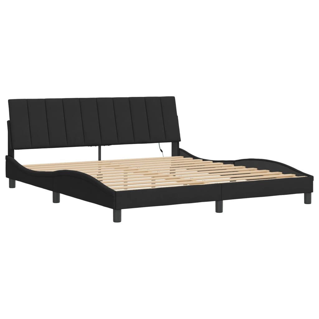Bed Frame with LED without Mattress "Hanko" Black 180x200 cm King Velvet