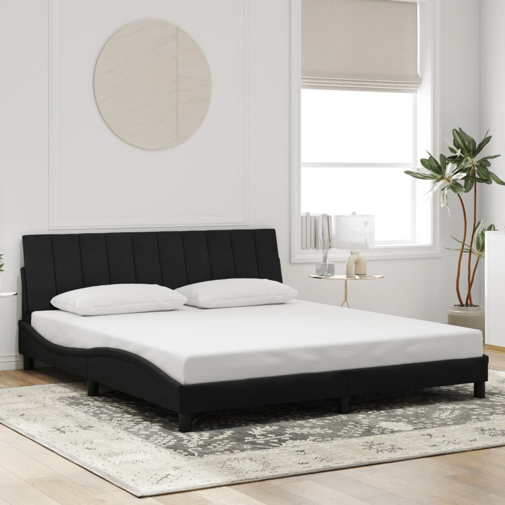 Bed Frame with LED without Mattress "Hanko" Black 180x200 cm King Velvet